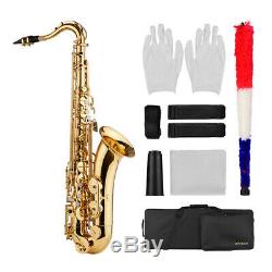 Ammoon Gold Lacquer Brass Bb Tenor Saxophone Sax Kit withCase Gloves Mouthpiece