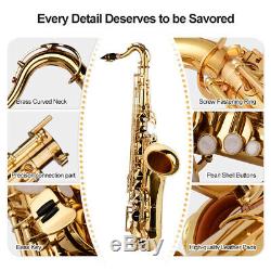 Ammoon Gold Lacquer Brass Bb Tenor Saxophone Sax Kit withCase Gloves Mouthpiece