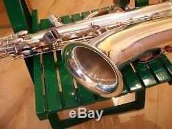 B&S Blue Label Tenor Saxophone, Silver Plated, shaped Selmer case + accessories