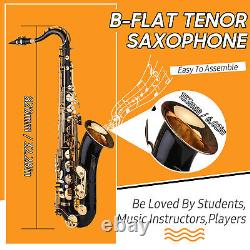 B-flat Tenor Saxophone Bb Black Lacquer Sax with Mouthpiece Reed Carry Case T2S2