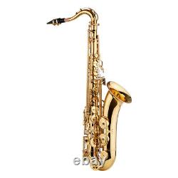 Bb Tenor Saxophone Brass Gold Lacquered Sax Woodwind Instrument +Carry Case S1G7