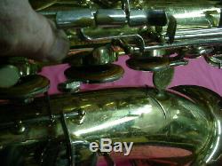 GOOD! EVETTE Brass Bb Tenor Sax Saxophone Ready To Play W. Case No Res #7