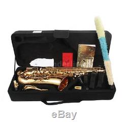 LADE Brass Bb Tenor Saxophone Sax Carved Pattern Wind Instrument with Case S8U8
