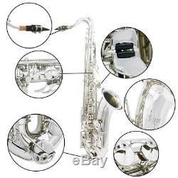 LADE Brass Bb Tenor Saxophone Sax Pearl White Shell Buttons with Case Silver B3R9
