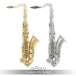 LADE Brass Bb Tenor Saxophone Sax with Accessories Kit Case Silver B5L2