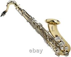 Mendini B Flat Tenor Saxophone withCase, Tuner & Mouthpiece Gold withNickel Keys