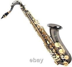Mendini Tenor Saxophone, L+92D B Flat, Case, Tuner, Black with Gold Keys