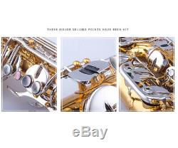 NEW Professional TaiShan Gold Silver nickel Tenor Bb Saxophone High F# sax +Case