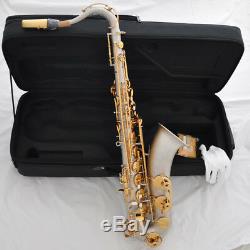 Prof Satin Nickel Gold Bb Tenor SAX Double Color Saxophone High F# with Case