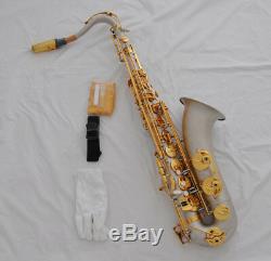 Prof Satin Nickel Gold Bb Tenor SAX Double Color Saxophone High F# with Case
