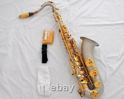 Prof. Top Satin Silver plate Tenor Saxophone Bb Gold High F# +Metal Mouthpiece