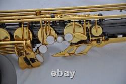 Professional Bb Black Nickel Gold Tenor Brass Saxophone high F# +Metal mouthpiec