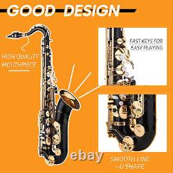 Professional Brass Black Lacquer Tenor Saxophone Bb B-flat Sax with Carry Case