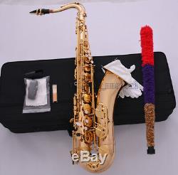 Professional Gold Bb Tenor Saxophone High F# Sax Low B and C Hand Engraving bell