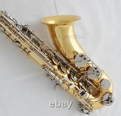 Professional Gold Silver Bb Tenor Saxophone High F# Double color Sax Metal Mouth