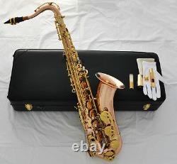 Professional Rose Brass new Tenor Saxophone Sax High F# Metal Mouth Leather Case