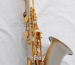 Professional Satin Nickel gold Tenor Saxophone High F# sax +Metal Mouth WithCase