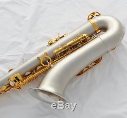 Professional Satin Nickel gold Tenor Saxophone High F# sax +Metal Mouth WithCase