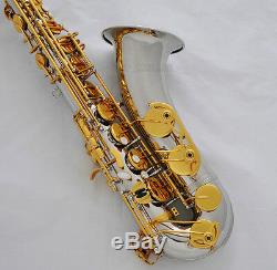Professional Silver Gold Tenor Saxophone High F# SAX +Metal Mouthpiece With Case