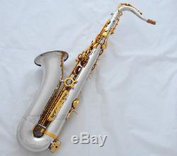 Professional Silver Gold Tenor Saxophone Sax Abalone shell Key High F# With Case