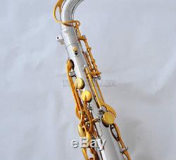 Professional Silver Gold Tenor Saxophone Sax Abalone shell Key High F# With Case