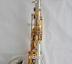 Professional Silver Gold Tenor Saxophone Sax Bb Key High F# Italy pads With Case