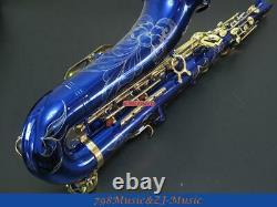 Professional new Blue and Gold Lacquer Keys tenor Saxophone with Sax Case