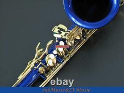 Professional new Blue and Gold Lacquer Keys tenor Saxophone with Sax Case
