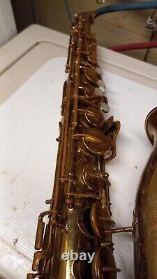 Silvertone Saxophone antique tenor mp neck sharp case as is needs tech attn