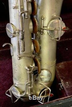 Vintage 1920s Crusader / Conn Silver Tenor Saxophone With Case+Extras