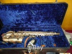 Vintage Matte Silver 1917 C. G. Conn New Wonder Series 1 Tenor Saxophone & Case